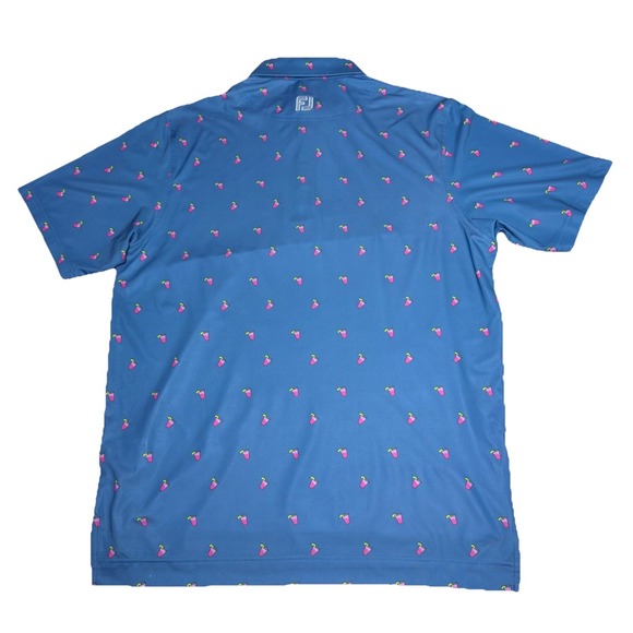 Footjoy Polo Medium Cocktail Drinks AOP Blue Lisle Performance Golf Men Shirt - Picture 3 of 10